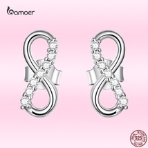 Bamoer 100% 925 Silver Shining Infinity Symbol Ear Studs for Women Clear CZ Simp - $22.09