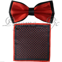 NEW Two Tone Layer Neck wear Pre-tied Bow tie And Pocket Square Hanky We... - £10.05 GBP