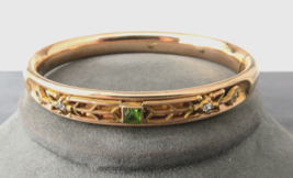 R&amp;F Gold Filled Antique Bangle Bracelet Green Emerald Cut Stone 20.88 Grams READ - $148.49