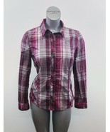 Bonita Women&#39;s Button Up Top Size 40 Purple Gray Plaid Long Sleeve Cotto... - $12.86