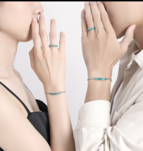 Couple Ring Stainless Steel green Crystal Bands - $12.00