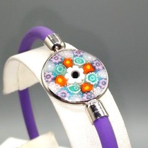 Millefiori Disc Silicone Bracelet, Purple and Flowers, Gift for Her, Murano Glas - £30.94 GBP