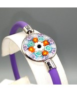 Millefiori Disc Silicone Bracelet, Purple and Flowers, Gift for Her, Mur... - £30.44 GBP