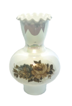 Hurricane Lamp Chimney Shade White Iridescent Floral Height 8 3/4&quot; Botto... - $22.22