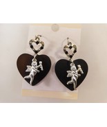 Angel Heart Black Stone Dangle Earrings w/ Crystals Stones - $24.74