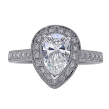 1.85 Carat Pear Shaped Diamond Halo Engagement Ring 18K White Gold - $4,949.01
