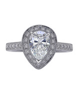 1.85 Carat Pear Shaped Diamond Halo Engagement Ring 18K White Gold - £3,943.75 GBP