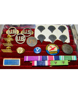 VINTAGE LOT OF 19 US MILITARY PINS, RIBBON BARS, BUTTONS, RING - US ARMY... - $48.51