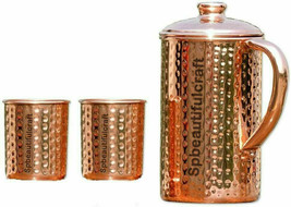 Pure Copper Water Pitcher Jug 1500ML with 2 Tumbler Glass 300ML Health B... - $34.95+