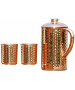 Pure Copper Water Pitcher Jug 1500ML with 2 Tumbler Glass 300ML Health B... - £27.61 GBP+