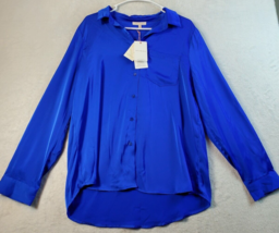 Skies Are Blue Shirt Womens Large Blue Polyester Long Sleeve Collar Button Down - £14.13 GBP