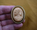 (CM91-6) STYLIZED ROMAN woman with crown off white CAMEO Pin Pendant Jew... - $33.65