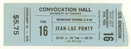 JEAN LUC PONTY Feb. 16 1977 Toronto, Canada TICKET STUB Convocation Hall - £11.74 GBP