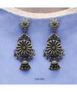 Real 925 Sterling Silver Oxidized  drops ethnic Jhumka Women Earrings - $166.16