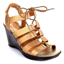 Naturalizer  Lace-Up Ghillie Wedge Sandals Size-9.5M Gold Metallic Leather - $49.98