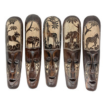 Zeckos Set of 5 African Animal Hand Carved Wooden Wall Masks - £65.11 GBP