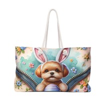 Personalised/Non-Personalised Weekender Bag, Easter, Cute Dog with Bunny Ears, L - £39.08 GBP