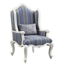 31" Blue White And Brown Fabric And White Striped Wingback Chair - $24,053.84 MXN