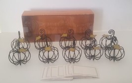 10 Pier One Autumn Fall Decor Wire Pumpkin &amp; Leaf Place Card Holders W 19 Cards - £30.77 GBP