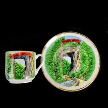 Vintage Natural Bridge Virginia Mini Ceramic Cup &amp; Saucer Souvenir Kitschy Retro - £14.95 GBP