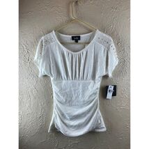 NWT BY &amp; BY JUNIORS TOP Small Ivory Beaded Shoulder Round Neck Ruched - $16.00