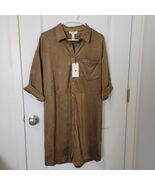 Halston Med Button Front Roll Sleeve Brushed (Sueded) Shirt Dress Middy ... - $361.54 MXN