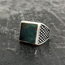 Big Square Bloodstone Ring, April Birthstone, Handmade Christmas Gift for Father - £54.69 GBP