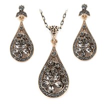 Luxury Gray Crystal Flower Women Earring Necklace Vintage Jewelry Sets Antique G - £10.74 GBP