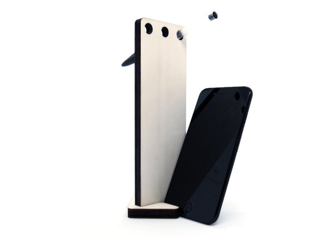 Wooden Desktop Organizer, Artisan-Crafted Phone and Pen Stand, Laser-Cut... - $18.00