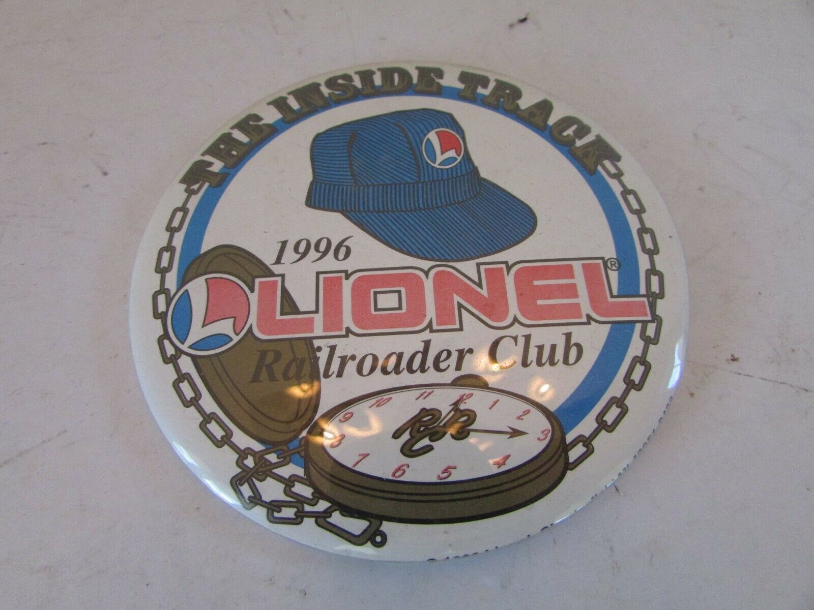 THE INSIDE TRACK 1996 LIONEL RAILROAD CLUB TIN PIN BUTTON    H19 - $3.75