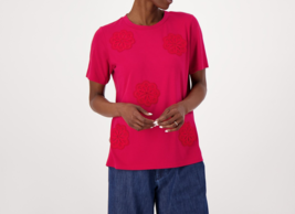 Laurie Felt Cotton Spandex Rayon Made from Bamboo Tee with Applique Geranium, M - £19.74 GBP
