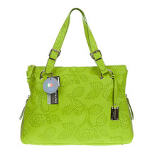 GIORDANO Italian Made Green Flower Embossed Natural Leather Designer Tote Bag - £378.19 GBP