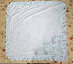 Handmade crochet tablecloth light blue Square Vintage Table Cover Ducks Lace 30&quot; - £23.30 GBP