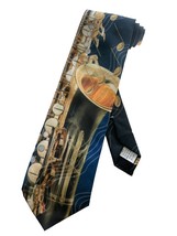 RM Style Mens Alto Saxophone Sax with Music Notes and Scores Necktie | Navy Blue - $19.75