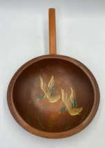 Munising Painted Mallard Ducks Wooden Footed Handle Bowl Vintage - £17.25 GBP