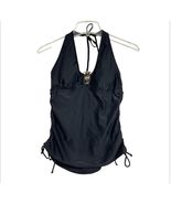 Merona Halter Tankini Swim Top Padded Size M Black Ruched Retro Pinup Bo... - €11,23 EUR