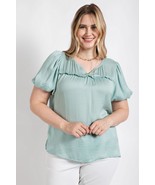 Satin Top With Ruffle Yoke And Puff Sleeves - $41.09