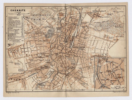 1910 Antique City Map Of Chemnitz Formerly KARL-MARX-STADT / Saxony Germany - £16.36 GBP