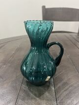 Italian Sea Blue Hand Blown Glass Swirl Pitcher Blue Sticker Made In Italy - $19.79