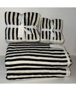 NWT Rachel Zoe 8 Piece 100% Cotton Bath Towel Set Black Off-White Stripes - €90,80 EUR