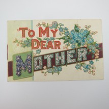 Postcard To My Dear Mother Forget Me Not Blue Flowers Gold Gilt Antique 1909 - £7.83 GBP