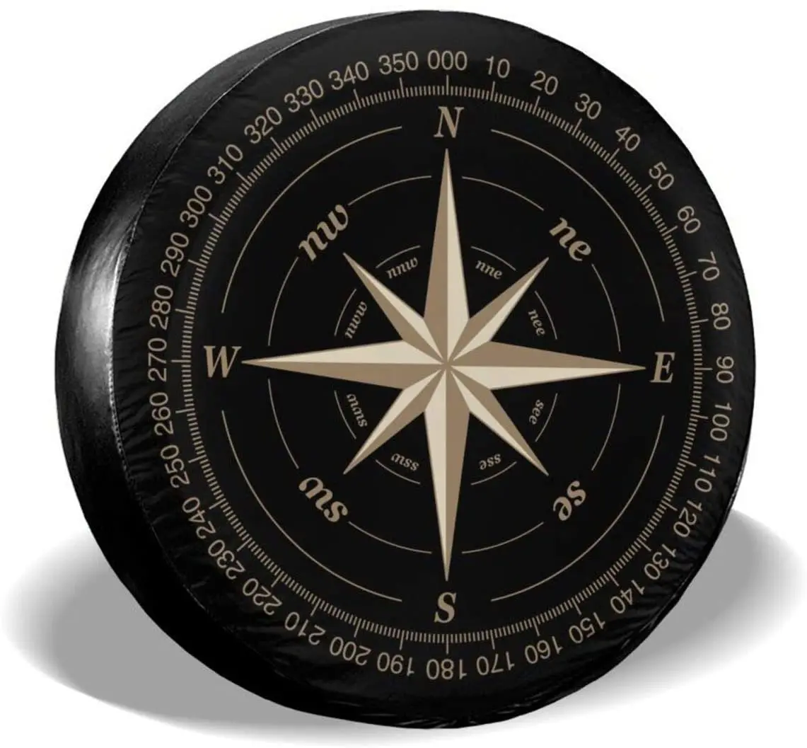 Compass Rose Black Spare Tire Cover UV Sun Wheel Covers Fit for Trailer, RV, SUV - £19.65 GBP
