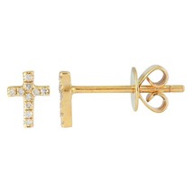 Small Diamond Cross Stud Earrings 14K Yellow Gold .08 CTW - £387.65 GBP