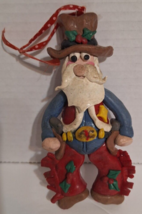 Vtg Santa Ornament with Cowboy Hat Chaps Big Belt Buckle Christmas Hand Made - $11.64