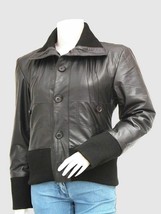 NEW LOOK BLACK COLOR BOMBER LEATHER JACKET FOR WOMEN - $199.99