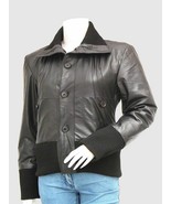 NEW LOOK BLACK COLOR BOMBER LEATHER JACKET FOR WOMEN - £156.90 GBP