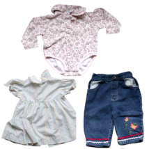 Lot of 3 Vintage 80s 90s Baby Girl Clothes Butterfly Jeans Sz 2T mo Color Co - £16.89 GBP