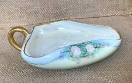 Vintage Bavaria Iridescent Floral Finger Handle Candy Dish Curved Bowl MCM - $9.90