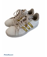 Adidas Neo Cloudfoam Advantage White Leather 3 Gold Stripe Sneakers Shoe... - $19.79