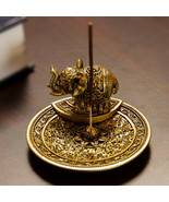 Feng Shui Golden Elephant With Trunk Up Lotus Padma Incense Burner Dish ... - £12.76 GBP